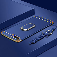 Luxury Metal Frame and Plastic Back Cover Case with Finger Ring Stand T02 for Oppo R15X Blue