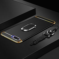 Luxury Metal Frame and Plastic Back Cover Case with Finger Ring Stand T02 for Oppo R17 Neo Black