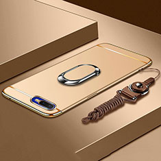 Luxury Metal Frame and Plastic Back Cover Case with Finger Ring Stand T02 for Oppo R17 Neo Gold