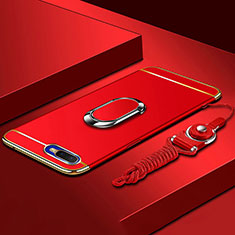 Luxury Metal Frame and Plastic Back Cover Case with Finger Ring Stand T02 for Oppo R17 Neo Red