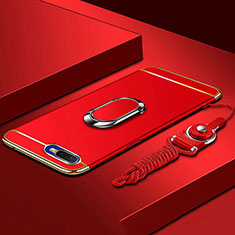 Luxury Metal Frame and Plastic Back Cover Case with Finger Ring Stand T02 for Oppo RX17 Neo Red