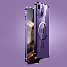 Luxury Metal Frame and Plastic Back Cover Case with Mag-Safe Magnetic JB1 for Apple iPhone 15 Plus Purple