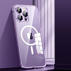 Luxury Metal Frame and Plastic Back Cover Case with Mag-Safe Magnetic JL1 for Apple iPhone 13 Pro Purple