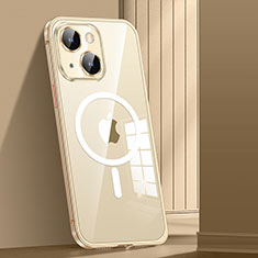 Luxury Metal Frame and Plastic Back Cover Case with Mag-Safe Magnetic JL1 for Apple iPhone 15 Gold