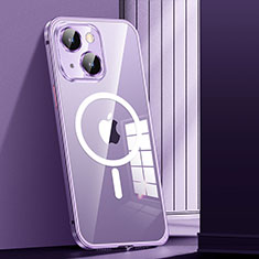 Luxury Metal Frame and Plastic Back Cover Case with Mag-Safe Magnetic JL1 for Apple iPhone 15 Purple