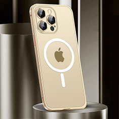 Luxury Metal Frame and Plastic Back Cover Case with Mag-Safe Magnetic JL2 for Apple iPhone 14 Pro Gold