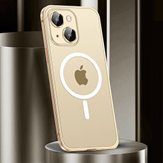 Luxury Metal Frame and Plastic Back Cover Case with Mag-Safe Magnetic JL2 for Apple iPhone 15 Gold