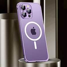 Luxury Metal Frame and Plastic Back Cover Case with Mag-Safe Magnetic JL2 for Apple iPhone 15 Pro Purple