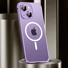 Luxury Metal Frame and Plastic Back Cover Case with Mag-Safe Magnetic JL2 for Apple iPhone 15 Purple