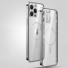 Luxury Metal Frame and Plastic Back Cover Case with Mag-Safe Magnetic JL3 for Apple iPhone 13 Pro Silver