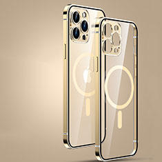 Luxury Metal Frame and Plastic Back Cover Case with Mag-Safe Magnetic JL3 for Apple iPhone 14 Pro Gold