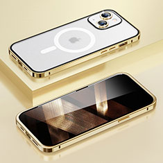 Luxury Metal Frame and Plastic Back Cover Case with Mag-Safe Magnetic LF1 for Apple iPhone 15 Gold