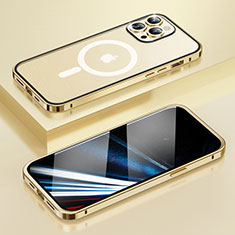 Luxury Metal Frame and Plastic Back Cover Case with Mag-Safe Magnetic LF1 for Apple iPhone 16 Pro Gold