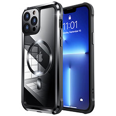Luxury Metal Frame and Plastic Back Cover Case with Mag-Safe Magnetic LF2 for Apple iPhone 13 Pro Black