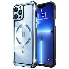 Luxury Metal Frame and Plastic Back Cover Case with Mag-Safe Magnetic LF2 for Apple iPhone 13 Pro Blue