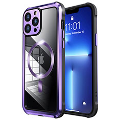 Luxury Metal Frame and Plastic Back Cover Case with Mag-Safe Magnetic LF2 for Apple iPhone 13 Pro Max Purple