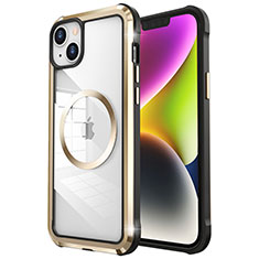 Luxury Metal Frame and Plastic Back Cover Case with Mag-Safe Magnetic LF2 for Apple iPhone 14 Gold