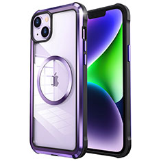 Luxury Metal Frame and Plastic Back Cover Case with Mag-Safe Magnetic LF2 for Apple iPhone 14 Purple