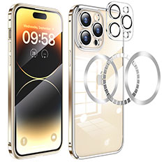 Luxury Metal Frame and Plastic Back Cover Case with Mag-Safe Magnetic LF3 for Apple iPhone 14 Pro Gold