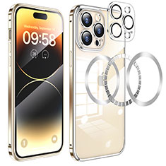 Luxury Metal Frame and Plastic Back Cover Case with Mag-Safe Magnetic LF3 for Apple iPhone 14 Pro Max Gold