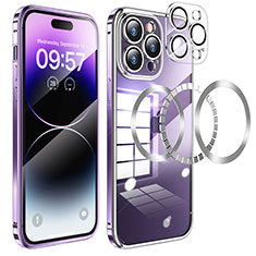 Luxury Metal Frame and Plastic Back Cover Case with Mag-Safe Magnetic LF3 for Apple iPhone 14 Pro Purple