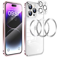 Luxury Metal Frame and Plastic Back Cover Case with Mag-Safe Magnetic LF3 for Apple iPhone 14 Pro Rose Gold