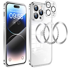 Luxury Metal Frame and Plastic Back Cover Case with Mag-Safe Magnetic LF3 for Apple iPhone 16 Pro Max Silver