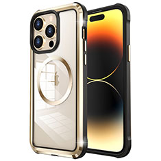 Luxury Metal Frame and Plastic Back Cover Case with Mag-Safe Magnetic LF4 for Apple iPhone 14 Pro Max Gold