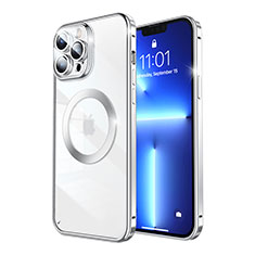 Luxury Metal Frame and Plastic Back Cover Case with Mag-Safe Magnetic LF5 for Apple iPhone 13 Pro Silver