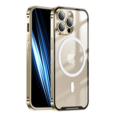 Luxury Metal Frame and Plastic Back Cover Case with Mag-Safe Magnetic LK1 for Apple iPhone 13 Pro Gold