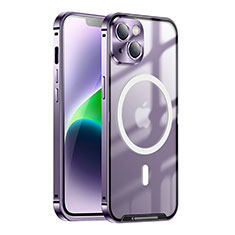 Luxury Metal Frame and Plastic Back Cover Case with Mag-Safe Magnetic LK1 for Apple iPhone 13 Purple