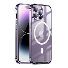 Luxury Metal Frame and Plastic Back Cover Case with Mag-Safe Magnetic LK1 for Apple iPhone 14 Pro Purple