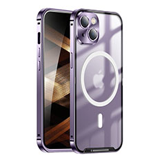 Luxury Metal Frame and Plastic Back Cover Case with Mag-Safe Magnetic LK1 for Apple iPhone 15 Plus Purple