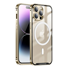 Luxury Metal Frame and Plastic Back Cover Case with Mag-Safe Magnetic LK1 for Apple iPhone 16 Pro Gold