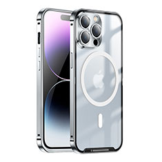 Luxury Metal Frame and Plastic Back Cover Case with Mag-Safe Magnetic LK1 for Apple iPhone 16 Pro Max Silver