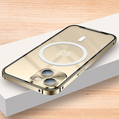 Luxury Metal Frame and Plastic Back Cover Case with Mag-Safe Magnetic LK2 for Apple iPhone 13 Gold