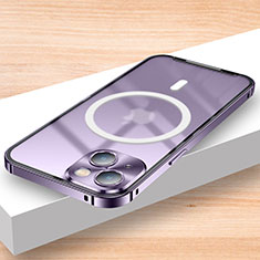 Luxury Metal Frame and Plastic Back Cover Case with Mag-Safe Magnetic LK2 for Apple iPhone 15 Plus Purple