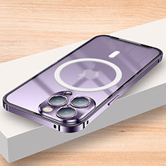 Luxury Metal Frame and Plastic Back Cover Case with Mag-Safe Magnetic LK2 for Apple iPhone 15 Pro Max Purple