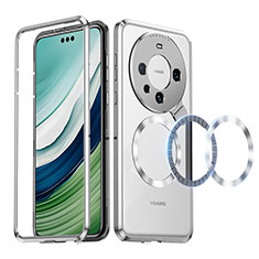 Luxury Metal Frame and Plastic Back Cover Case with Mag-Safe Magnetic LK2 for Huawei Mate 60 Pro+ Plus Silver