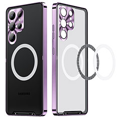 Luxury Metal Frame and Plastic Back Cover Case with Mag-Safe Magnetic LK2 for Samsung Galaxy S24 Ultra 5G Purple