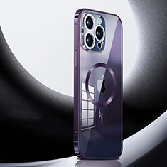 Luxury Metal Frame and Plastic Back Cover Case with Mag-Safe Magnetic LK3 for Apple iPhone 13 Pro Max Purple