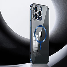 Luxury Metal Frame and Plastic Back Cover Case with Mag-Safe Magnetic LK3 for Apple iPhone 15 Pro Max Blue