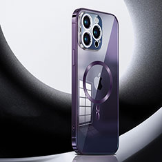 Luxury Metal Frame and Plastic Back Cover Case with Mag-Safe Magnetic LK3 for Apple iPhone 16 Pro Max Purple