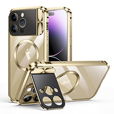 Luxury Metal Frame and Plastic Back Cover Case with Mag-Safe Magnetic LK4 for Apple iPhone 13 Pro Max Gold