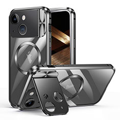 Luxury Metal Frame and Plastic Back Cover Case with Mag-Safe Magnetic LK4 for Apple iPhone 15 Black