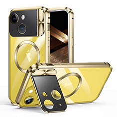 Luxury Metal Frame and Plastic Back Cover Case with Mag-Safe Magnetic LK4 for Apple iPhone 15 Plus Gold