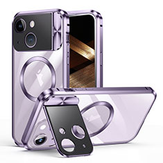 Luxury Metal Frame and Plastic Back Cover Case with Mag-Safe Magnetic LK4 for Apple iPhone 15 Plus Purple