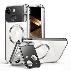 Luxury Metal Frame and Plastic Back Cover Case with Mag-Safe Magnetic LK4 for Apple iPhone 15 Plus Silver