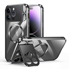 Luxury Metal Frame and Plastic Back Cover Case with Mag-Safe Magnetic LK4 for Apple iPhone 16 Pro Black