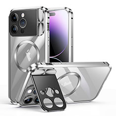 Luxury Metal Frame and Plastic Back Cover Case with Mag-Safe Magnetic LK4 for Apple iPhone 16 Pro Silver